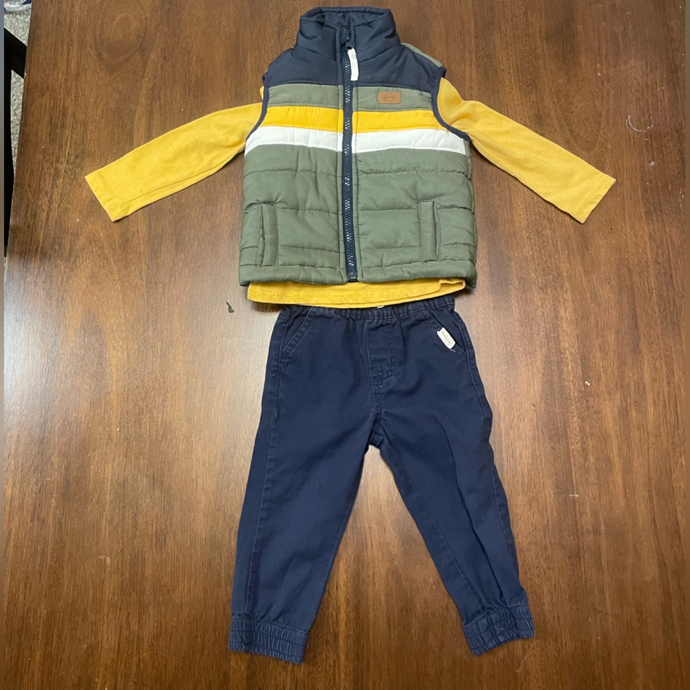 Weatherproof Vintage Boys 3-Piece Outfit Puffer Vest Set Navy Yellow Green